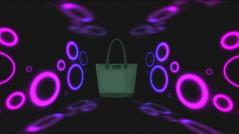Animated Neon Heart Shapes with Floating Bag Illustration