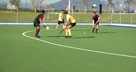 Intense Field Hockey Match on Vibrant Outdoor Turf