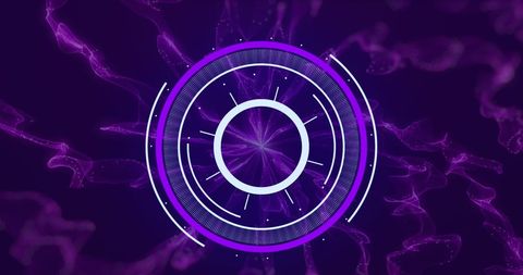 Futuristic digital interface with purple particles