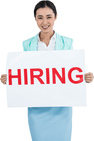 businesswoman holding transparent hiring sign smiling - Download Free Stock Videos Pikwizard.com