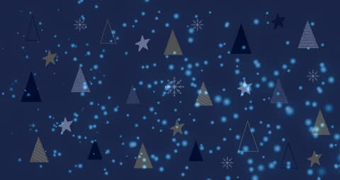 Animated Snowfall Over Christmas Trees and Stars