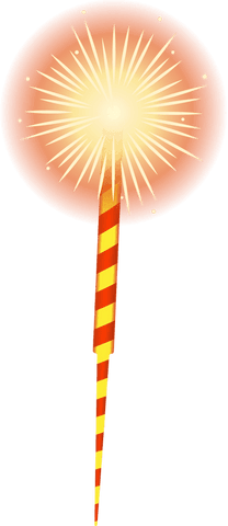 Vibrant handheld sparkler with radiating spark lines on transparent background