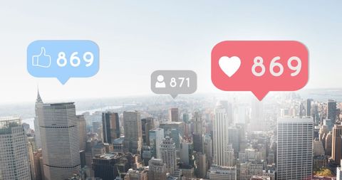Social Media Engagement Icons Urban Skyline