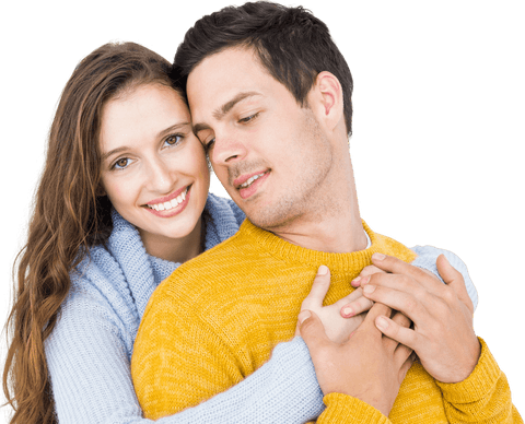 Smiling Caucasian Couple in Embrace on Transparent Background