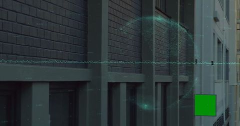 Modern facade with digital overlay and architectural details