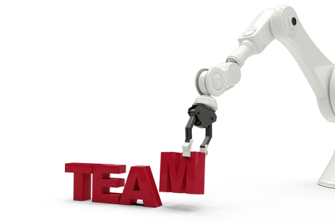 Robotic Arm Aligning TEAM Text on Transparent Background