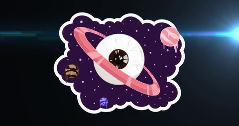 Surreal cosmos with eyeball planet and dripping planets