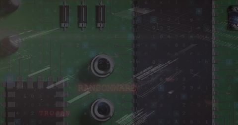 Digital Danger Circuit Board with Cybersecurity Threats