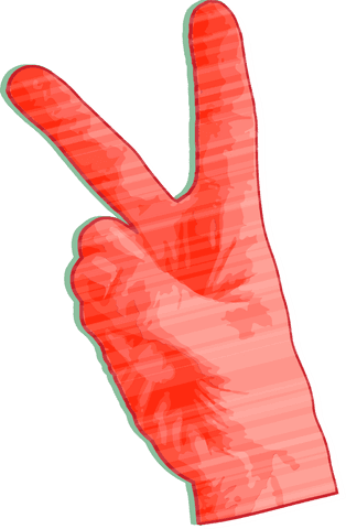 Transparent red peace sign hand with vibrant colors