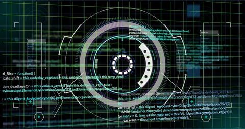 Futuristic High-Tech Digital HUD Interface with Code Display