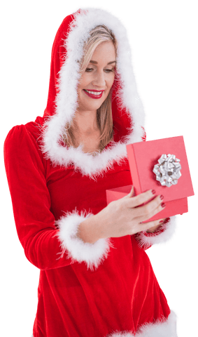 blonde woman wearing santa costume opening christmas gift - Download Free Stock Videos Pikwizard.com