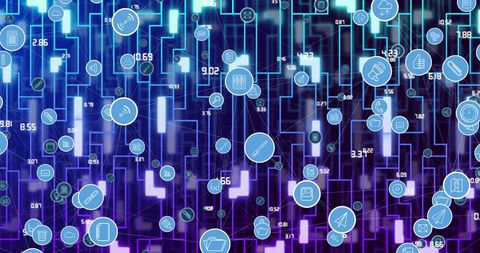 Abstract Digital Interface with Communication Icons Over Blue Electronic Background - Download Free Stock Images Pikwizard.com