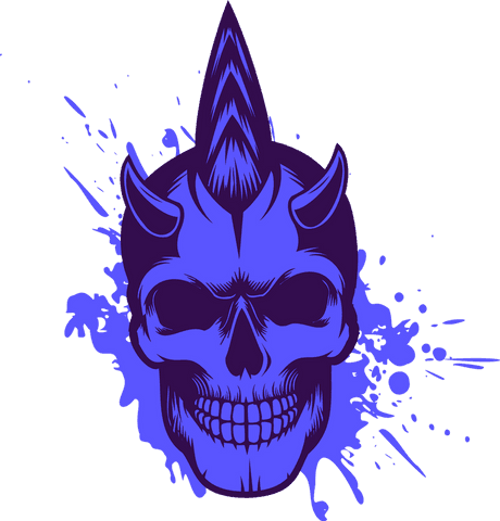 Demonic skull with mohawk over transparent splatter backdrop
