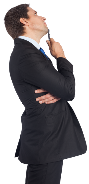 Pensive Businessman Holding Pen on Transparent Background - Download Free Stock Videos Pikwizard.com