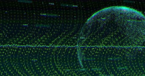 Futuristic Digital Globe with Binary Layout in Cyberspace