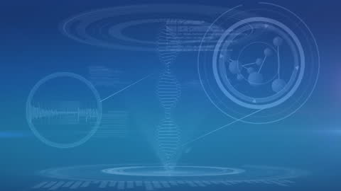 Futuristic Data Processing Animation with DNA Helix Overlay