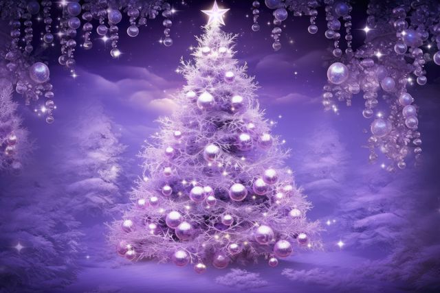 Elegant Christmas Tree with Purple Decorations and Sparkling Ornaments - Download Free Stock Images Pikwizard.com