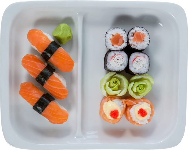 Transparent Bento Plate with Various Sushi Assortments Close Up - Download Free Stock Videos Pikwizard.com