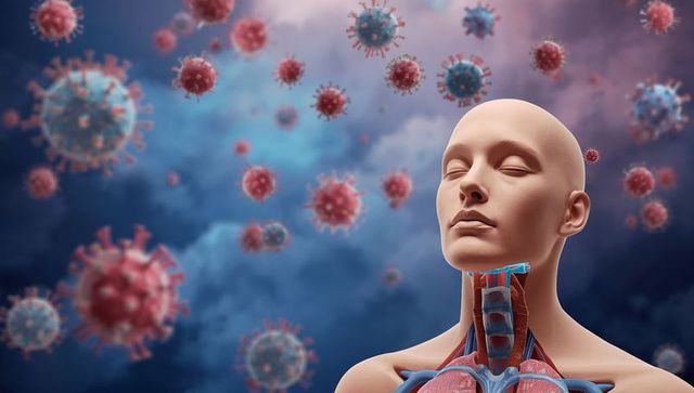 Anatomical model with virus particles in digital art