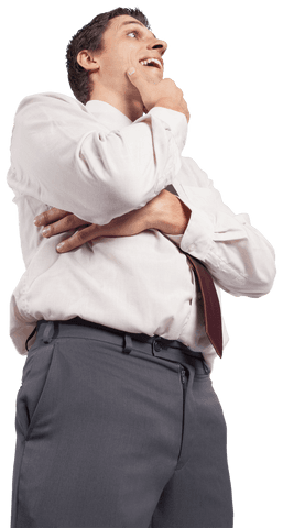 Transparent Businessman Thoughtful Expression Hand on Chin