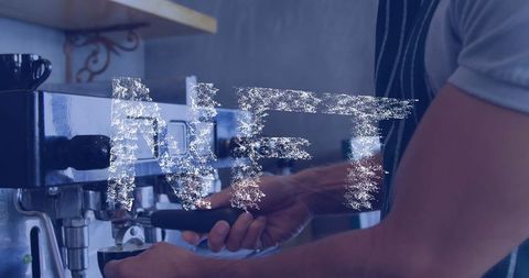 Nft concept in coffee shop with barista preparing espresso