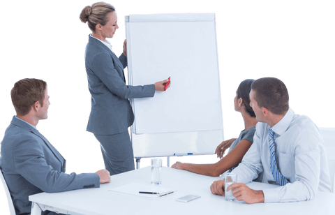 businesswoman presenting on transparent whiteboard in office meeting - Download Free Stock Videos Pikwizard.com