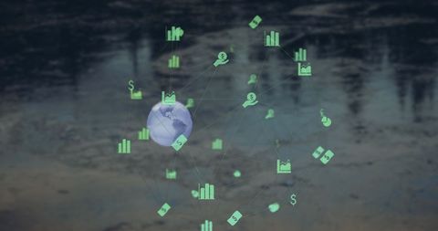 Digital Network Icons Surrounding Spinning Globe - Download Free Stock Images Pikwizard.com