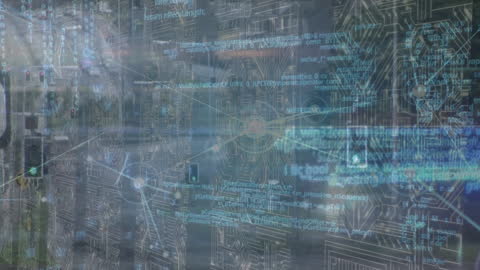 Futuristic Animation of Data Processing on Circuit Board