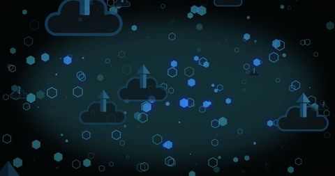 Digital Clouds with Arrows and Hexagonal Shapes Background - Download Free Stock Images Pikwizard.com