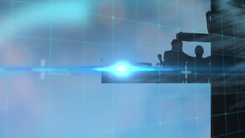 Futuristic Grid with Digital Data and Silhouettes