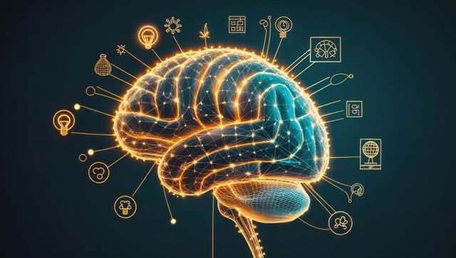 Futuristic Brain with Glowing Connections Representing AI Advancements