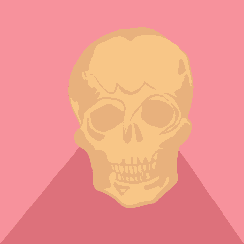 Yellow skull with pink shadow on transparent background