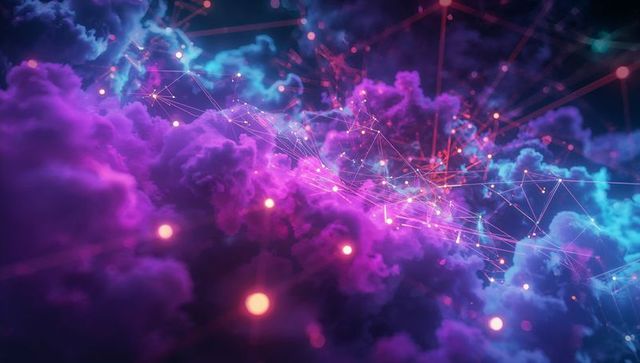 Futuristic Digital Cloud Network with Neon Glowing Nodes