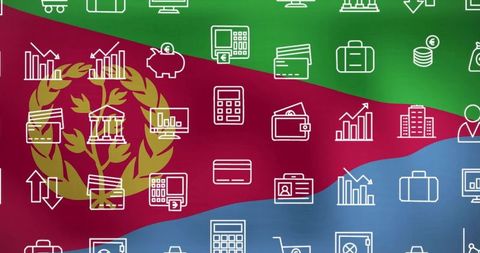 Eritrean flag with finance icons illustrating national economic themes