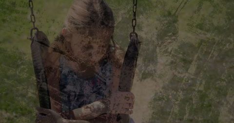 Lonely Girl on Swing with Cracked Texture Overlay - Download Free Stock Images Pikwizard.com