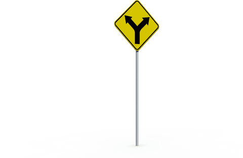 yellow directional sign with diverging arrows on transparent background - Download Free Stock Videos Pikwizard.com