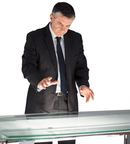 transparent businessman using interactive glass desk - Download Free Stock Videos Pikwizard.com