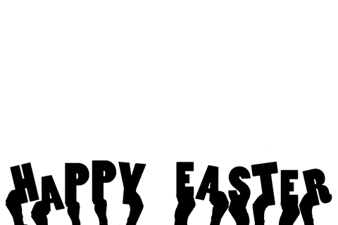 Happy easter text held by hands on transparent background