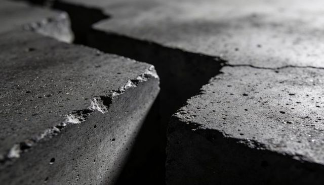 Cracked Concrete Slabs with Deep Fissure and Chipped Edges Dramatic Low-Angle Texture