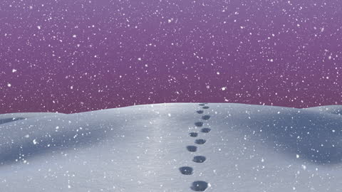 Animated Snowfall Over Footprints in Winter Wonderland