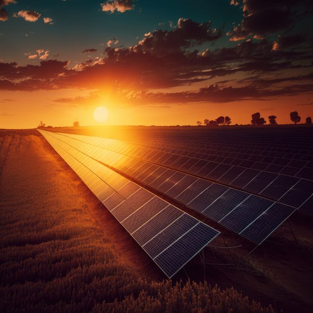 Solar panels with sun setting, created using generative ai technology - Download Free Stock Photos Pikwizard.com