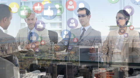 Business Team Working with Social Media Interaction Icons