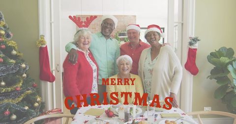 Diverse Senior Friends Celebrating Christmas Together