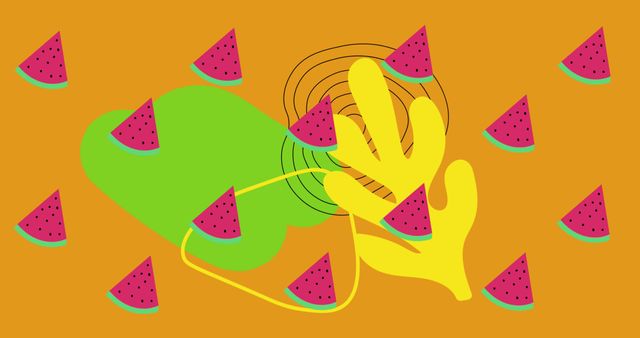 Vibrant Watermelon and Abstract Shapes on Orange Background - Download Free Stock Images Pikwizard.com