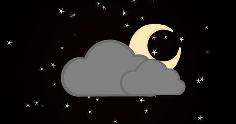 Crescent moon and stars in serene night sky with dark clouds