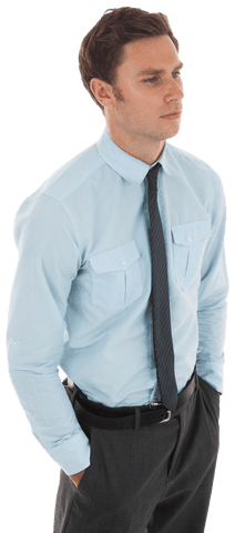 Transparent Businessman Pondering with Hands in Pockets