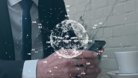 Global Connections Overlay on Businessman Using Smartphone