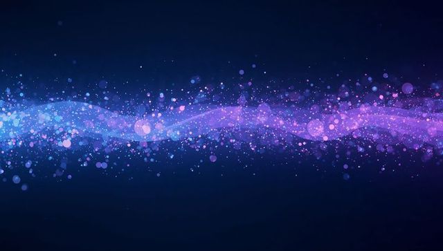 Iridescent Particle Wave Ribbon Flowing Across Dark Cosmic Field with Glowing Bokeh