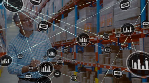 Warehouse Worker with Digital Network Connections