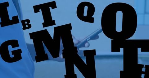 man interacting with digital letters on smartphone in blue abstract space - Download Free Stock Images Pikwizard.com